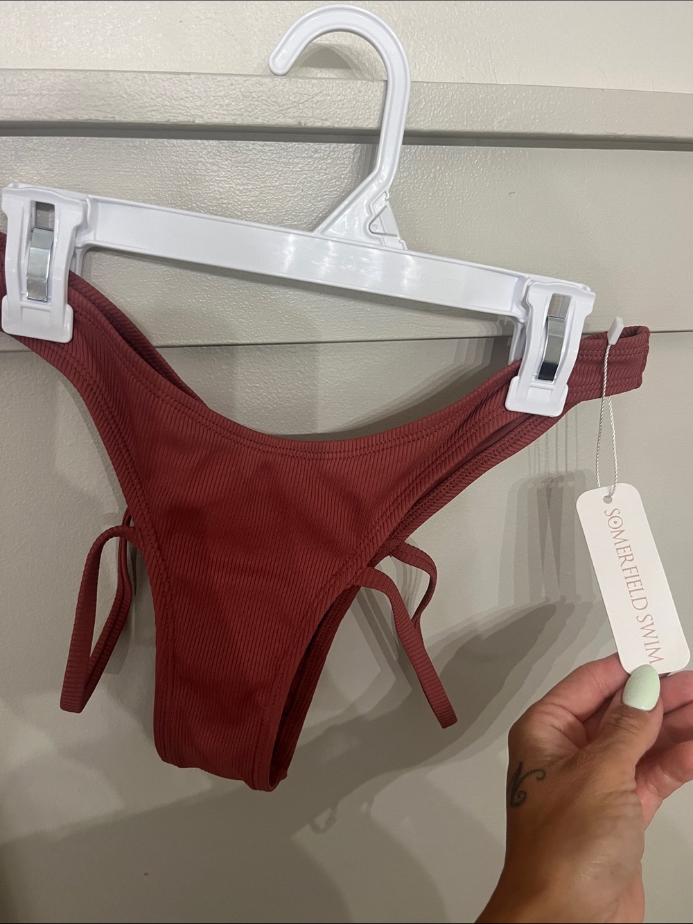 Somerfield Swim Ribbed Tie-Side Bikini Bottoms in Terracotta